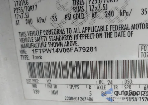 2006 Ford F-150 Fx4/Lariat/Xlt z USA, uszkodzony, nr VIN 1FTPW14V06FA79281